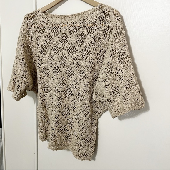 Vintage Tops - Vintage Crochet Top Beige Large